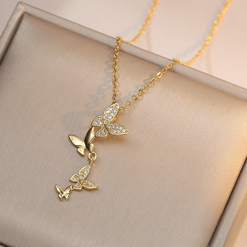 Wholesale Four Small Butterfly Pendant Zircon Necklace